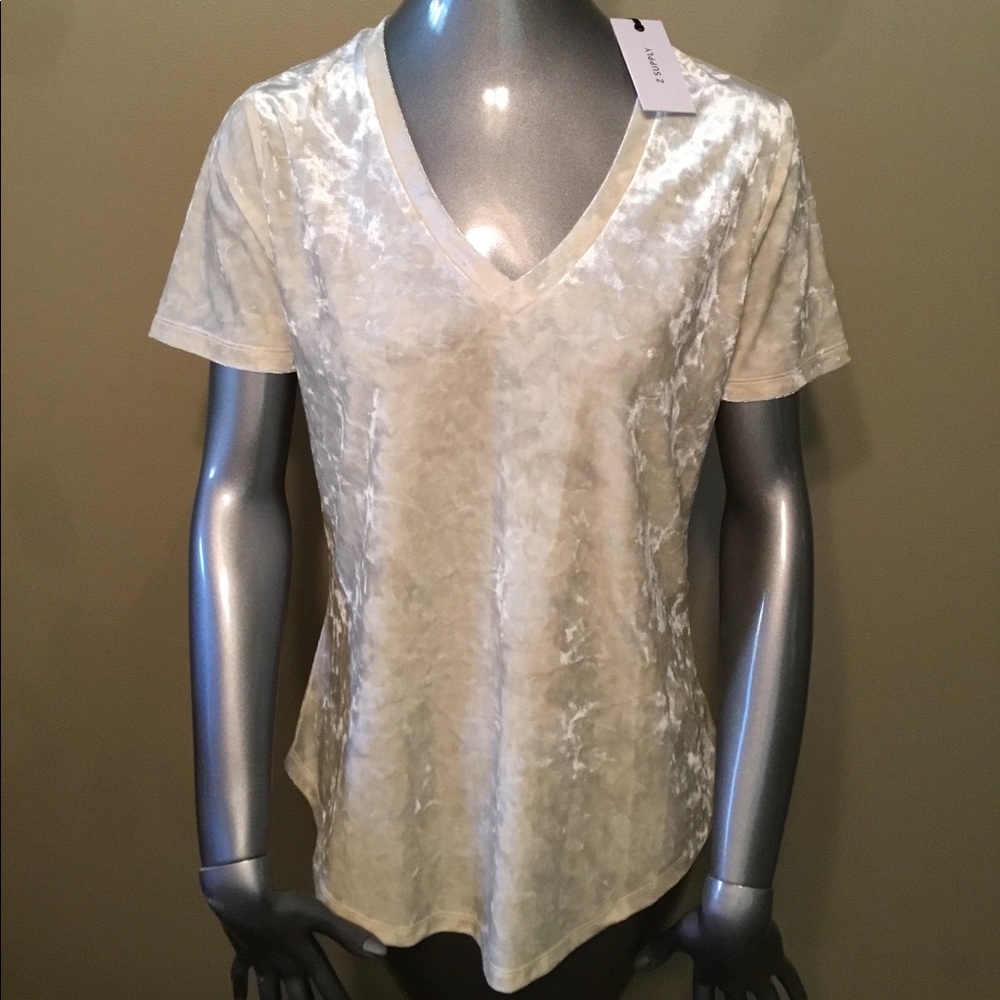NWT Z Supply cream velour crushed v-neck tee shirt